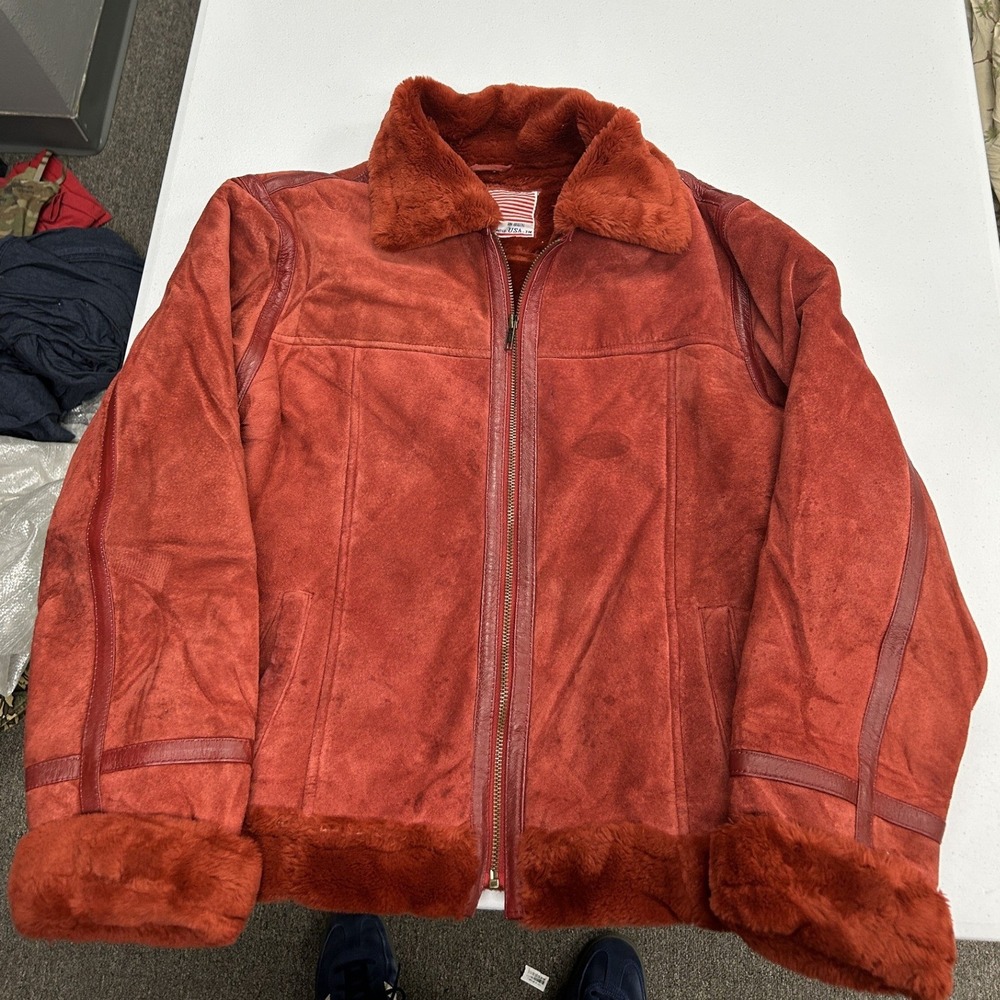 Protocol Suede Leather Jacket woman M Red Faux Fur Lined Bomber B-3 Flight Style